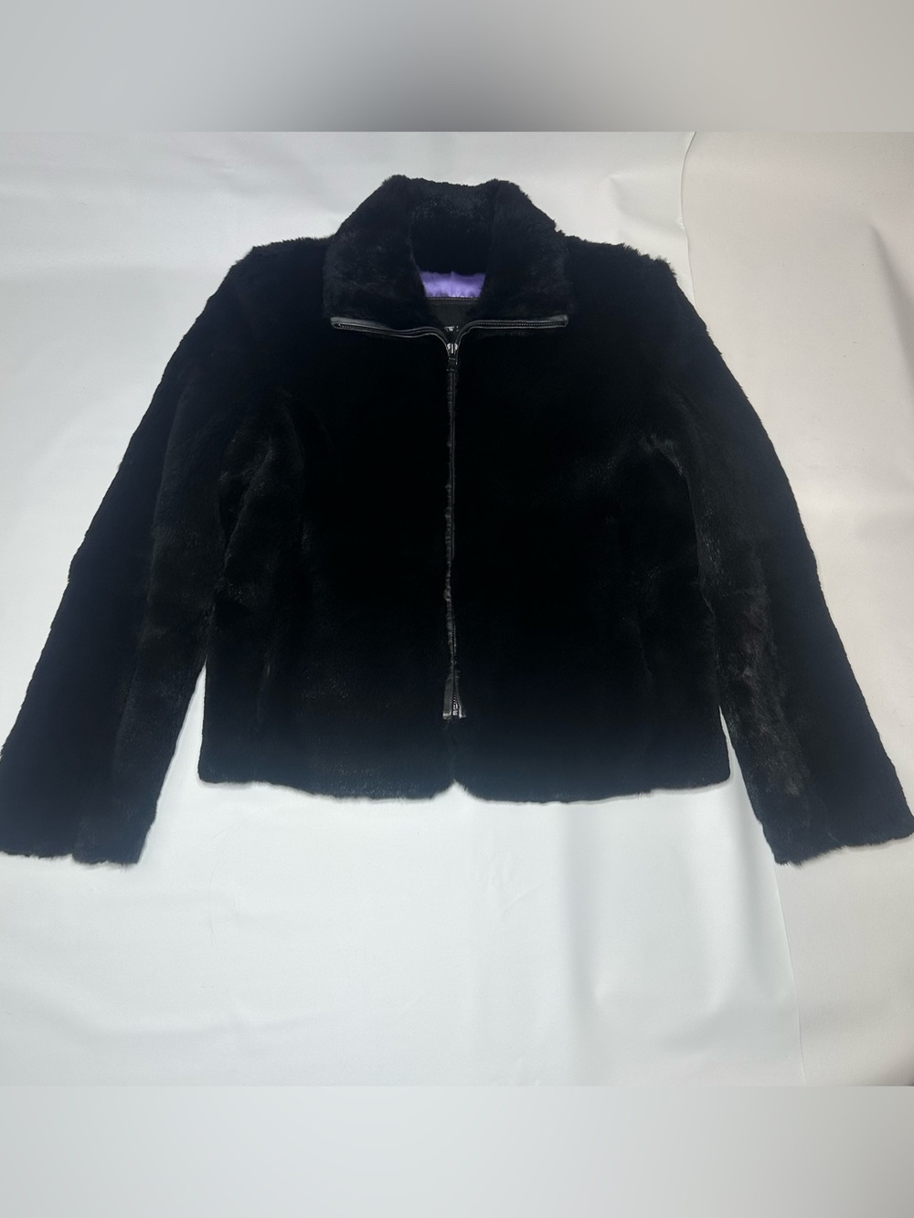 Andrew Marc Vtg Black Sheared Rabbit Fur Zip-Up Jacket Women’s Size Small